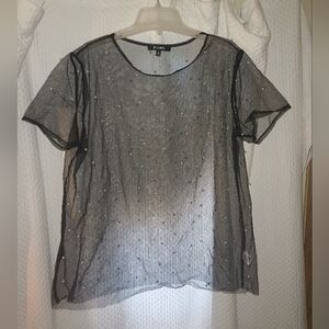 Ups & Downs Sheer Black Top with Pearls Size 3X